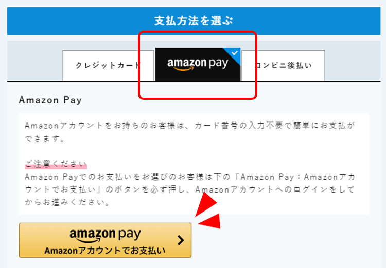 AmazonPayでのお支払い参考画面